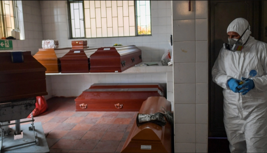 Coffins in a morgue