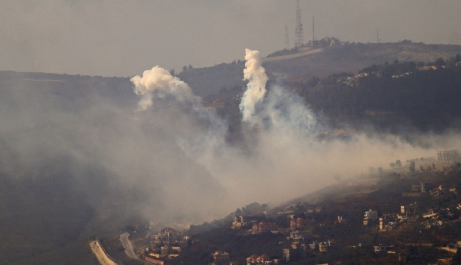 Smoke rises from the site of Israeli artillery shelling on the southern villages of Adeisseh and Kfar Kila along the border with Israel on October 1, 2024. Photo by AFP via Getty Images.